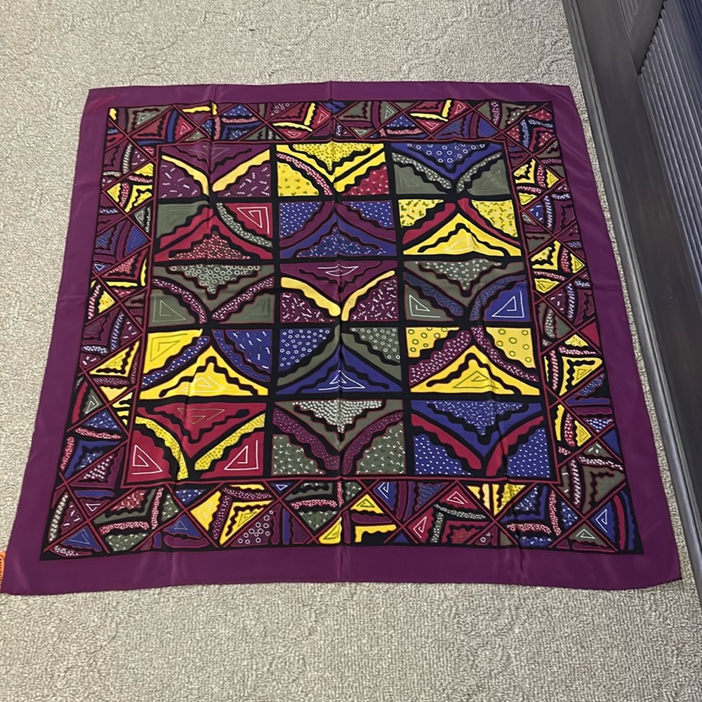 Rare Missoni Vintage & Beautiful Silk Scarf 32 X 34 Inches Purple & Multi Colors